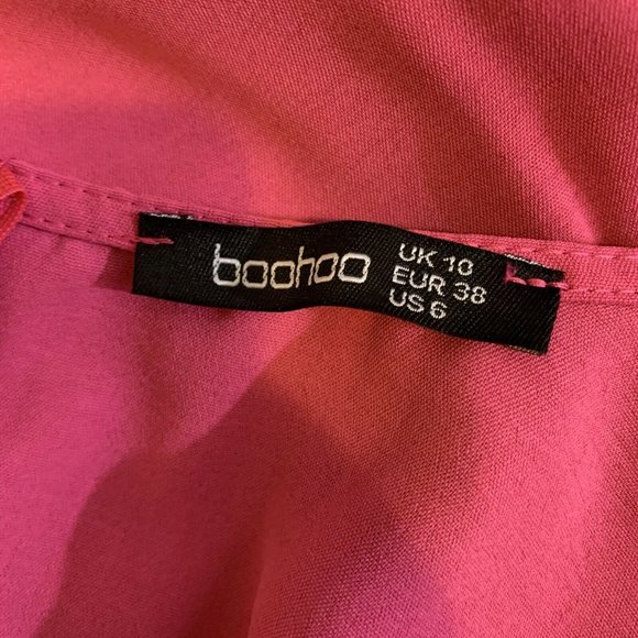 Boohoo Linen Puff Sleeve Mini Dress Size 6 Pink - Picture 10 of 11